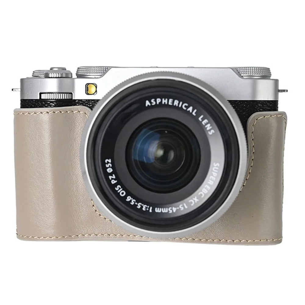 For Fujifilm X-M5 Protective Case Battery Opening Design Genuine Leather Camera Cover - Grey - 1
