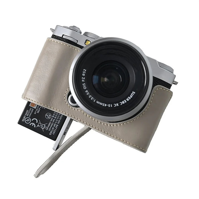 For Fujifilm X-M5 Protective Case Battery Opening Design Genuine Leather Camera Cover - Grey - 2