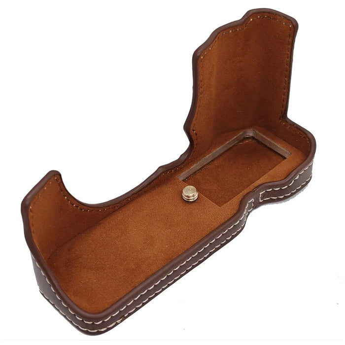 For Fujifilm X-M5 Camera Half Case PU Leather Protective Cover with Battery Access, Screw Adapter Port - Brown - 5