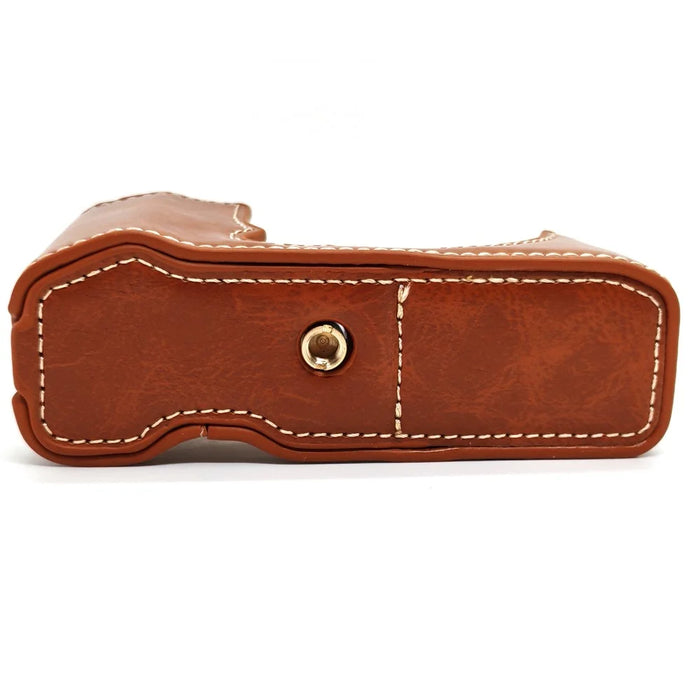 For Fujifilm X-M5 Camera Half Case PU Leather Protective Cover with Battery Access, Screw Adapter Port - Brown - 6