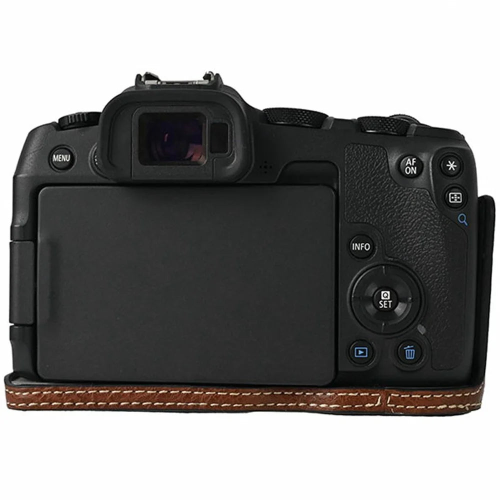 For Canon EOS R8 Camera Half Case Litchi Texture PU Leather Protective Cover with Battery Opening - Coffee - 4