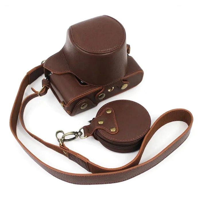 For Nikon Z fc 28mm/16-50mm Cowhide Leather Battery Opening Design Detachable Camera Bag Protective Case with Lens Pouch and Shoulder Strap - Coffee - 2