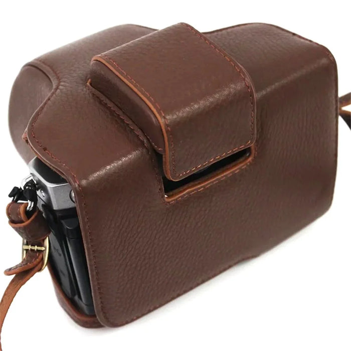 For Nikon Z fc 28mm/16-50mm Cowhide Leather Battery Opening Design Detachable Camera Bag Protective Case with Lens Pouch and Shoulder Strap - Coffee - 3