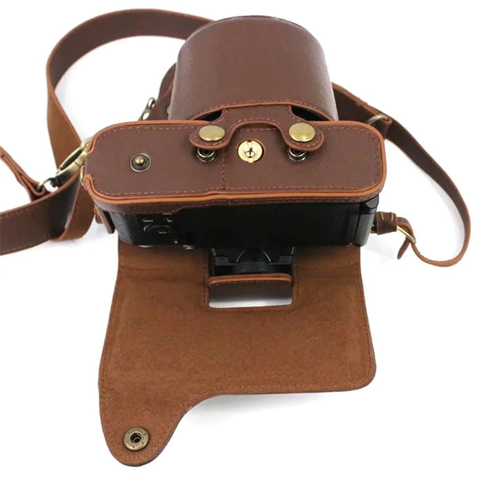 For Nikon Z fc 28mm/16-50mm Cowhide Leather Battery Opening Design Detachable Camera Bag Protective Case with Lens Pouch and Shoulder Strap - Coffee - 4