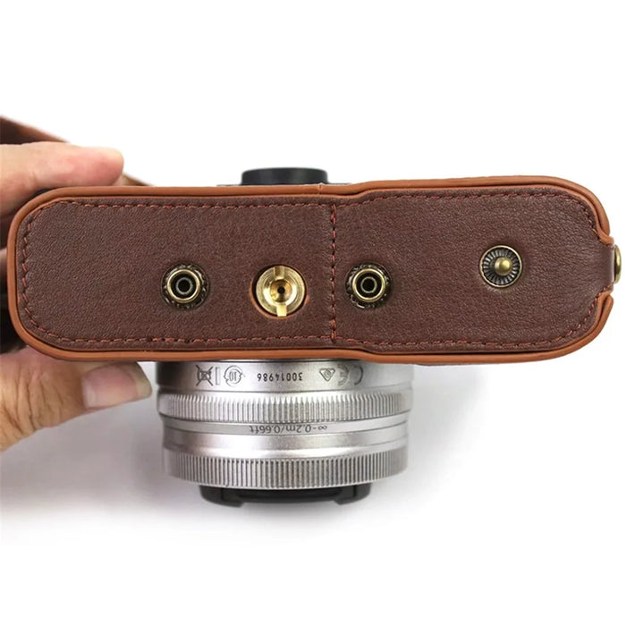 For Nikon Z fc 28mm/16-50mm Cowhide Leather Battery Opening Design Detachable Camera Bag Protective Case with Lens Pouch and Shoulder Strap - Coffee - 6