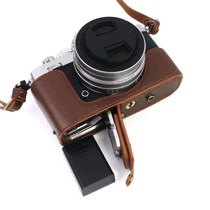 For Nikon Z fc 28mm/16-50mm Cowhide Leather Battery Opening Design Detachable Camera Bag Protective Case with Lens Pouch and Shoulder Strap - Coffee - 7