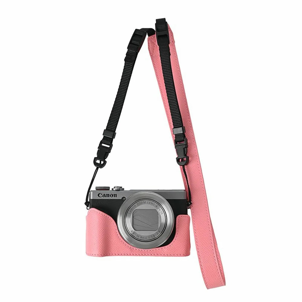 For Canon PowerShot G7 X Mark III / G7 X Mark II Camera Case with Shoulder Strap Leather Cover - Pink - 1