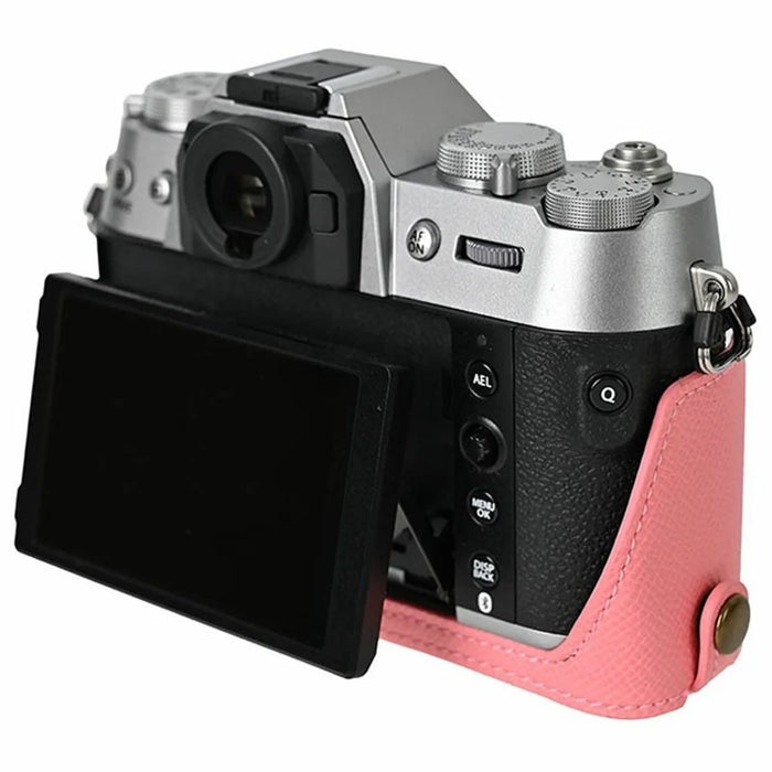 For Fujifilm X-T50 Textured PU Leather Camera Case with Battery Hole + Strap + Lens Storage Bag - Pink - 3