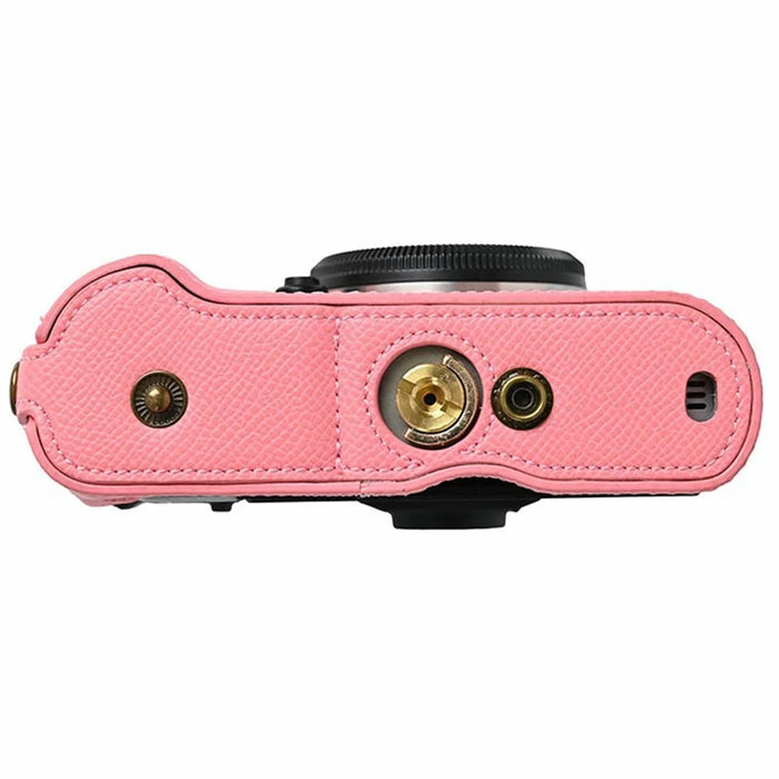 For Fujifilm X-T50 Textured PU Leather Camera Case with Battery Hole + Strap + Lens Storage Bag - Pink - 4