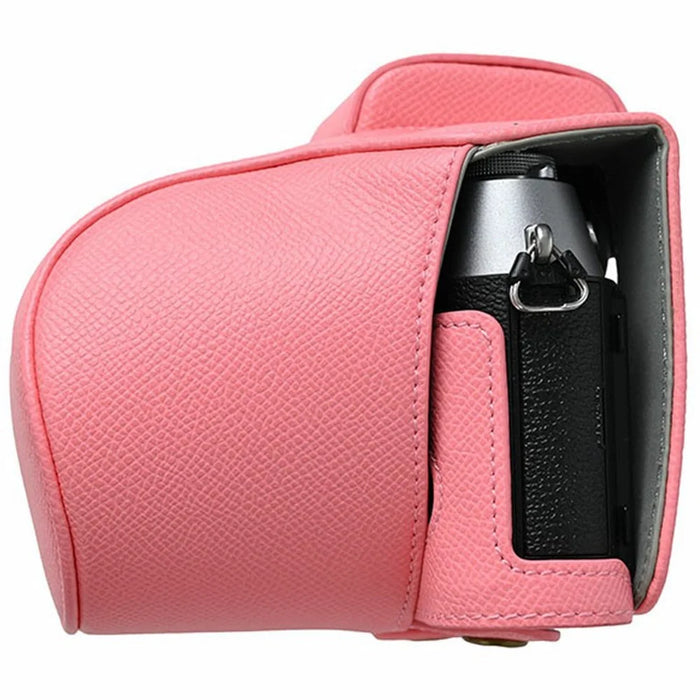 For Fujifilm X-T50 Textured PU Leather Camera Case with Battery Hole + Strap + Lens Storage Bag - Pink - 7