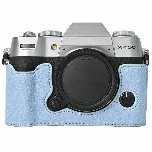For Fujifilm X-T50 Camera Base Cover Vintage PU Leather Half Case with Battery Opening - Baby Blue - 1