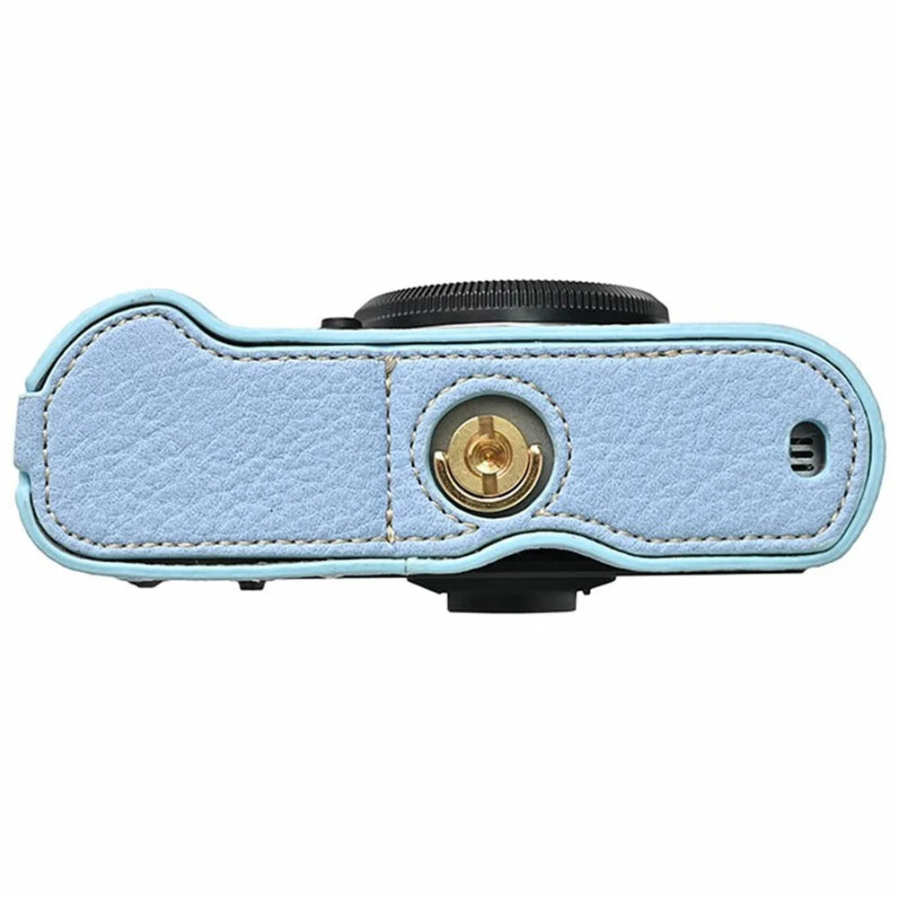 For Fujifilm X-T50 Camera Base Cover Vintage PU Leather Half Case with Battery Opening - Baby Blue - 3