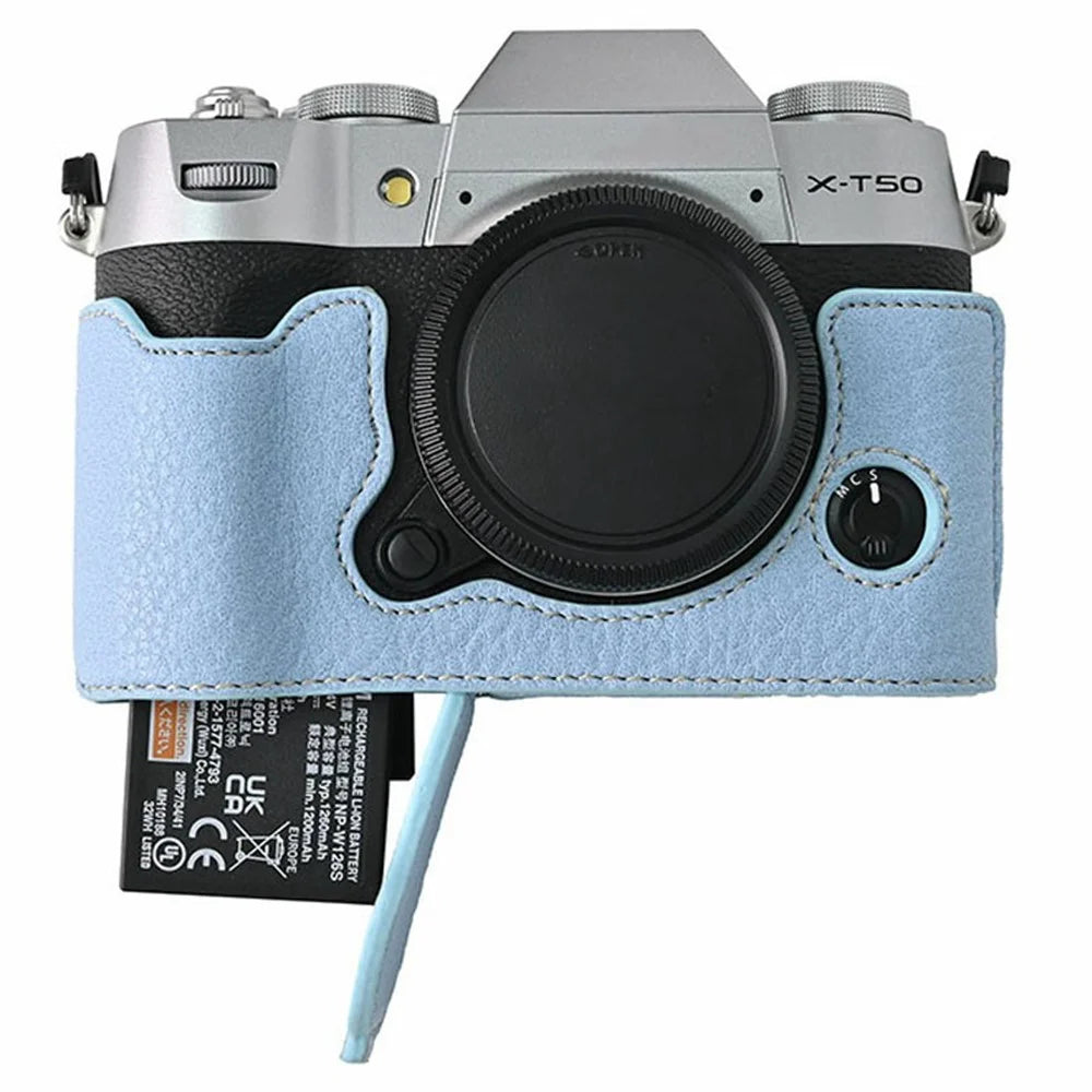 For Fujifilm X-T50 Camera Base Cover Vintage PU Leather Half Case with Battery Opening - Baby Blue - 4