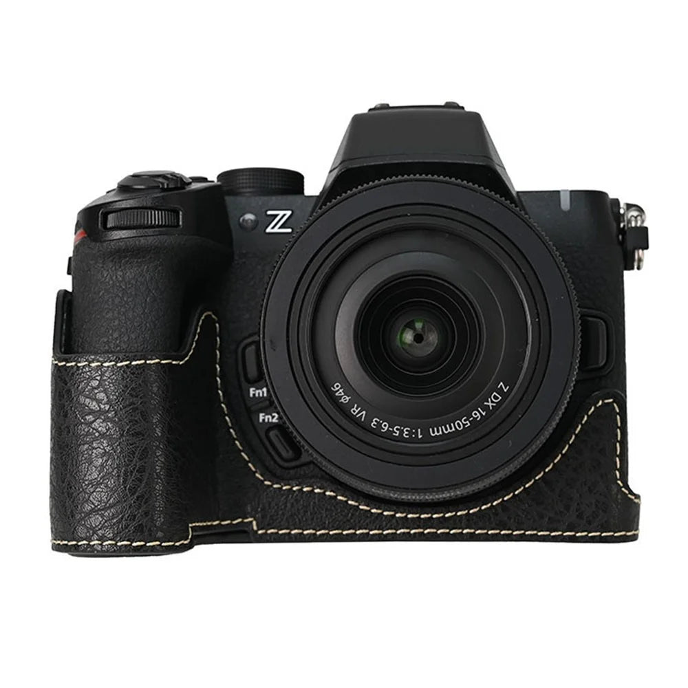 For Nikon Z 50 II Camera Case Large Cutout Litchi Texture PU Leather Protective Cover - Black - 1