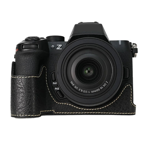 For Nikon Z 50 II Camera Case Large Cutout Litchi Texture PU Leather Protective Cover - Black - 1