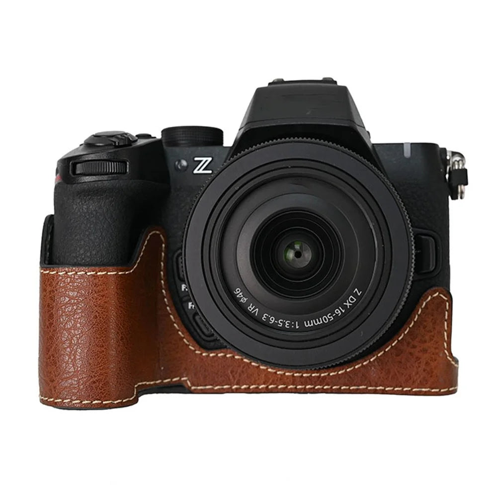 For Nikon Z 50 II Camera Half Case Litchi Texture Battery Opening PU Leather Cover with Shoulder Strap - Coffee - 2