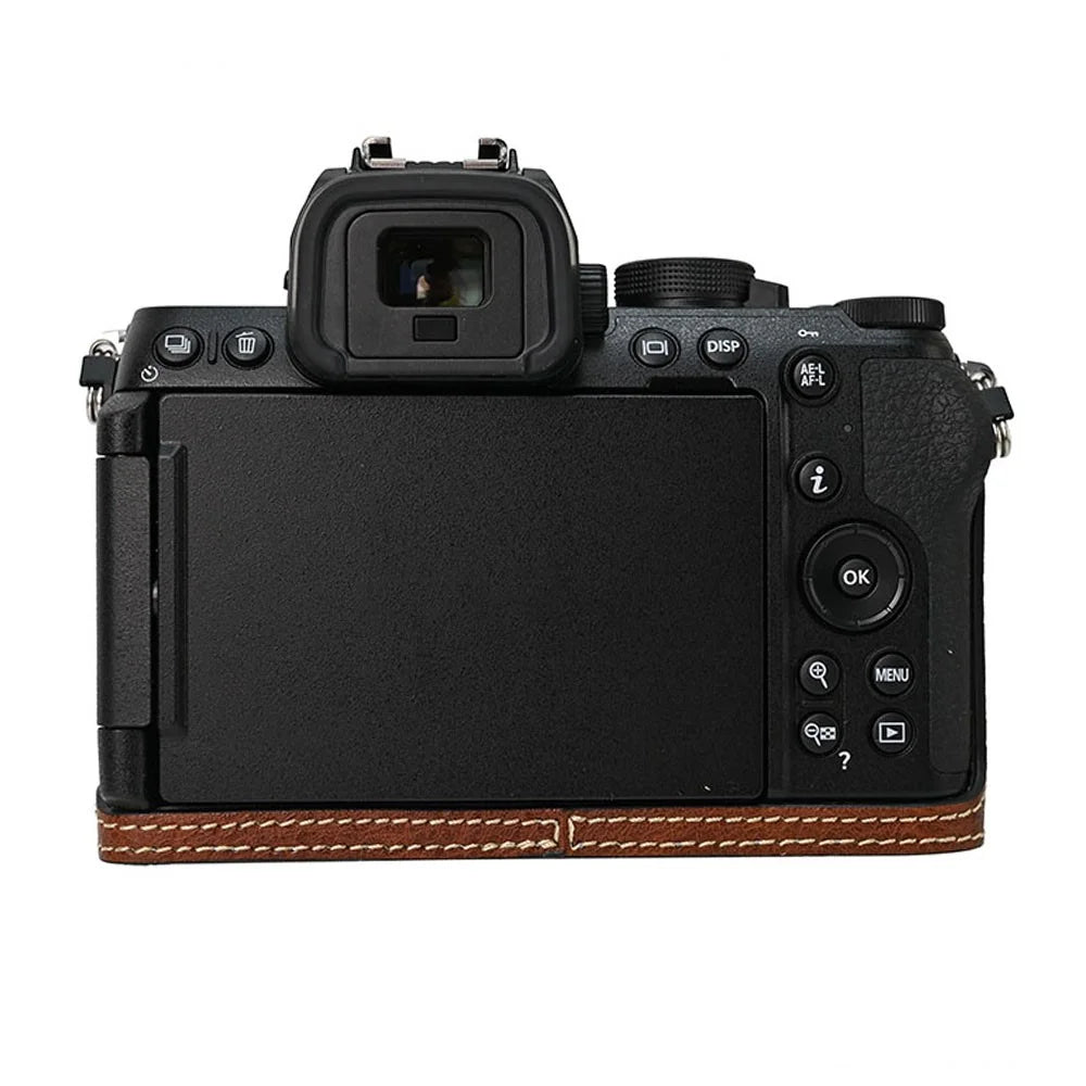 For Nikon Z 50 II Camera Half Case Litchi Texture Battery Opening PU Leather Cover with Shoulder Strap - Coffee - 3