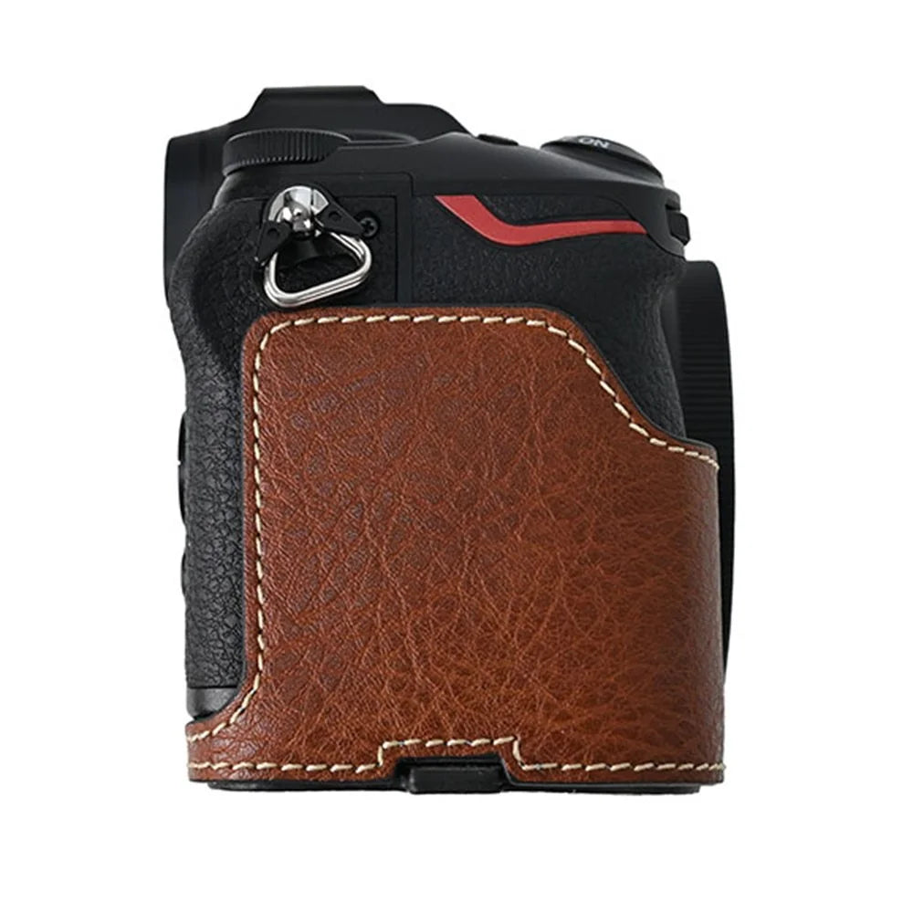 For Nikon Z 50 II Camera Half Case Litchi Texture Battery Opening PU Leather Cover with Shoulder Strap - Coffee - 4