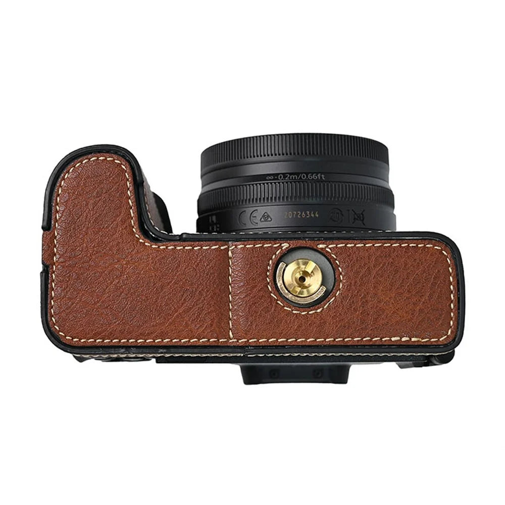 For Nikon Z 50 II Camera Half Case Litchi Texture Battery Opening PU Leather Cover with Shoulder Strap - Coffee - 5