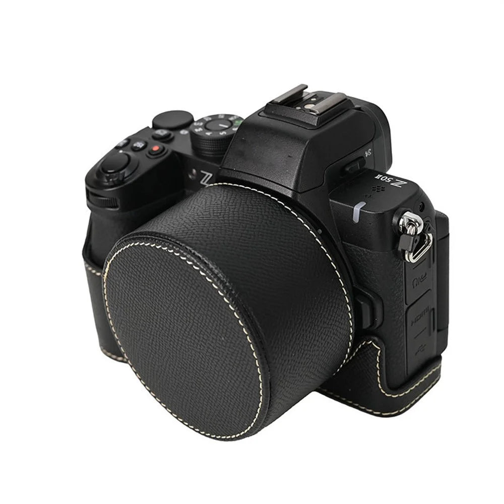 For Nikon Z 50 II Camera Case PU Leather Protective Cover with Lens Cap - Black - 2