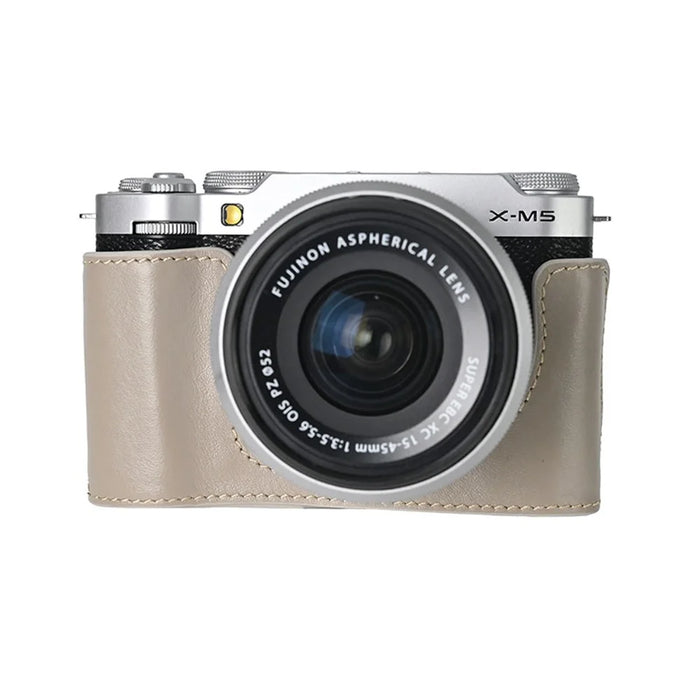 For Fujifilm X-M5 Case with Shoulder Strap Genuine Leather Camera Protective Cover - Grey - 2