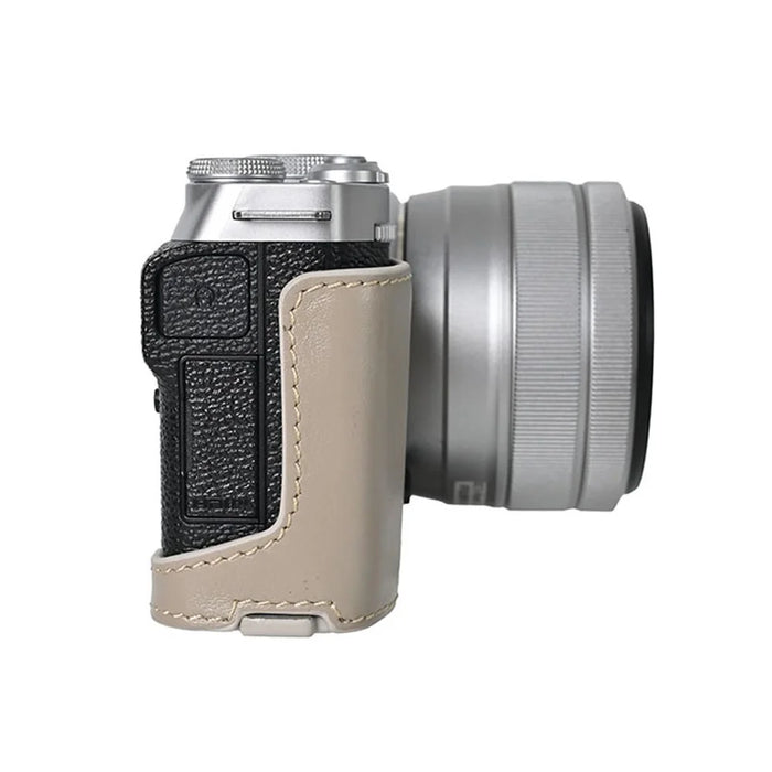 For Fujifilm X-M5 Case with Shoulder Strap Genuine Leather Camera Protective Cover - Grey - 4