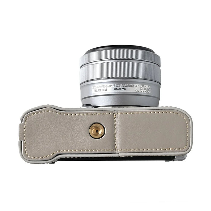 For Fujifilm X-M5 Case with Shoulder Strap Genuine Leather Camera Protective Cover - Grey - 7