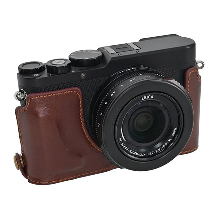 For Leica D-Lux 8 Camera Case with Lens Cover Genuine Leather Protective Cover - Coffee - 3