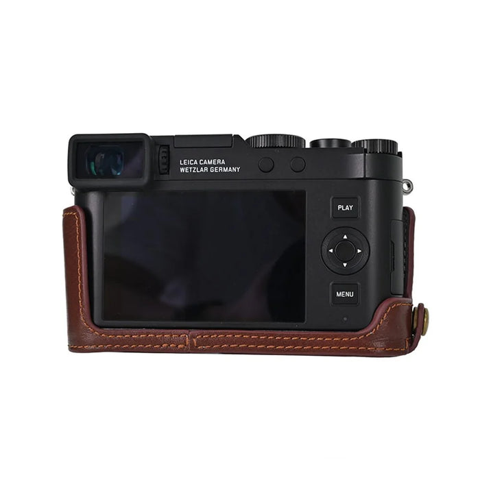 For Leica D-Lux 8 Camera Case with Lens Cover Genuine Leather Protective Cover - Coffee - 4