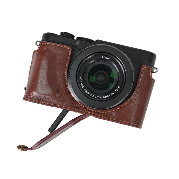 For Leica D-Lux 8 Camera Case with Lens Cover Genuine Leather Protective Cover - Coffee - 7