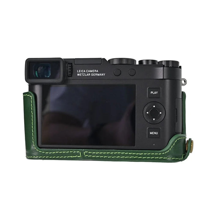 For Leica D-Lux 8 Case with Shoulder Strap, Lens Cap Genuine Leather Camera Protective Cover - Green - 6