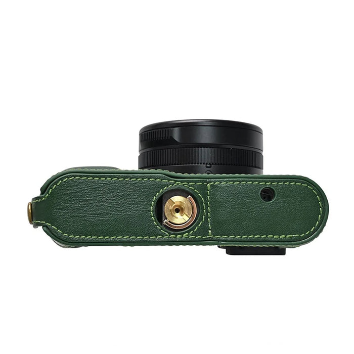 For Leica D-Lux 8 Case with Shoulder Strap, Lens Cap Genuine Leather Camera Protective Cover - Green - 7