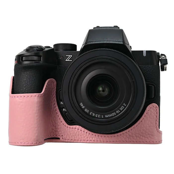 For Nikon Z 50 II Camera Case Genuine Cow Leather Protective Cover - Pink - 1