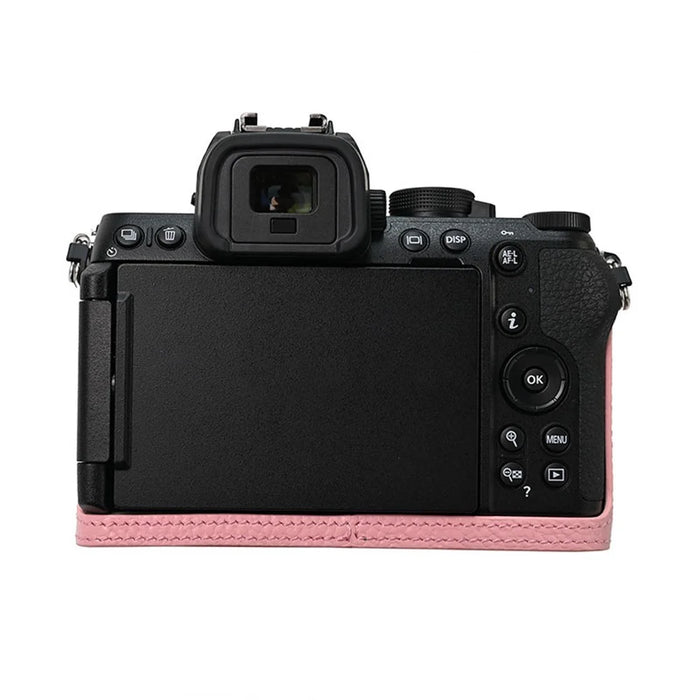 For Nikon Z 50 II Camera Case with Lens Cap Genuine Cow Leather Protective Cover - Pink - 3