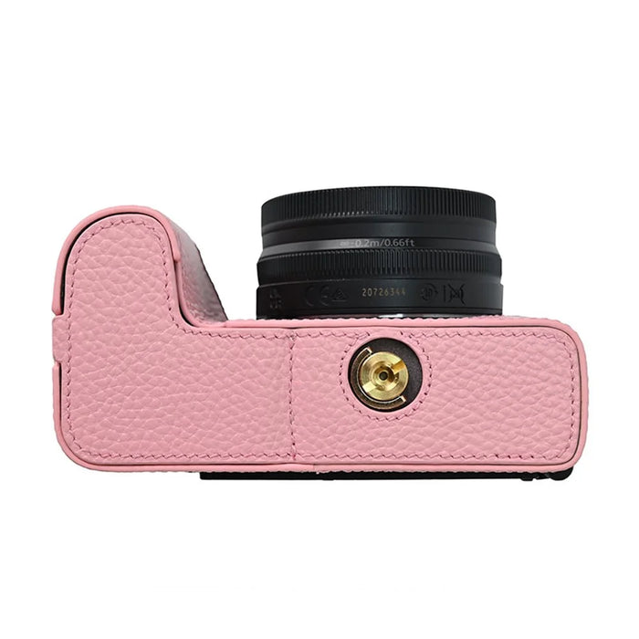 For Nikon Z 50 II Camera Case with Lens Cap Genuine Cow Leather Protective Cover - Pink - 5