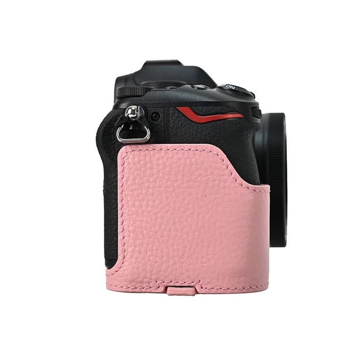 For Nikon Z 50 II Camera Case with Lens Cap Genuine Cow Leather Protective Cover - Pink - 7