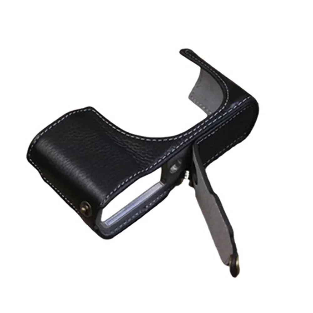 For Leica C-Lux Digital Camera Genuine Leather Case Bottom Opening Design Protective Half Body Cover - Black - 1