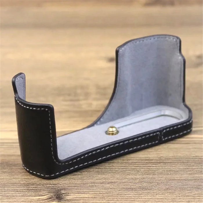 For Leica C-Lux Digital Camera Genuine Leather Case Bottom Opening Design Protective Half Body Cover - Black - 2