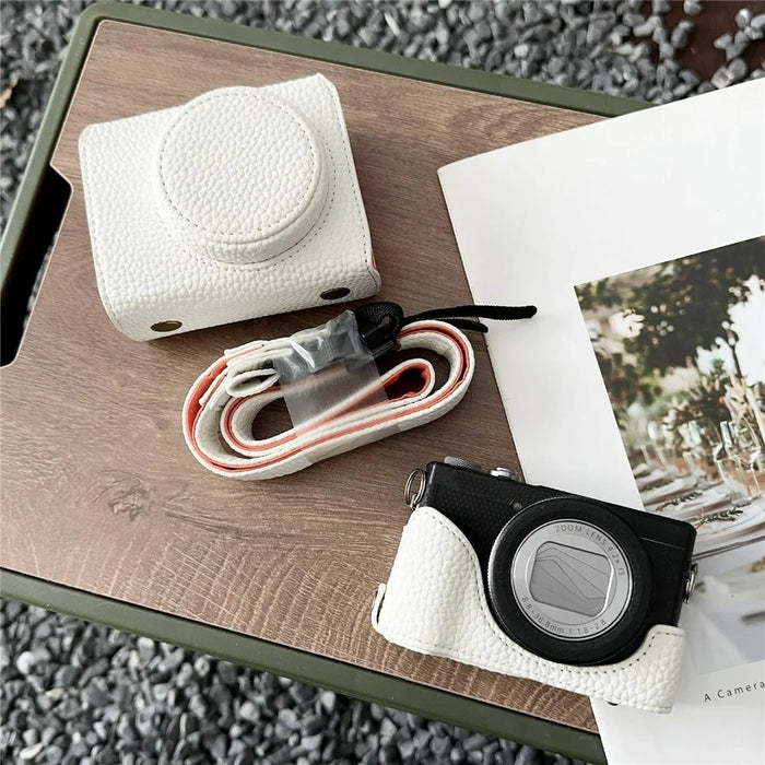 For Canon G7 X Mark II / III Leather Case with Battery Access Camera Cover Protective Sleeve - White - 5