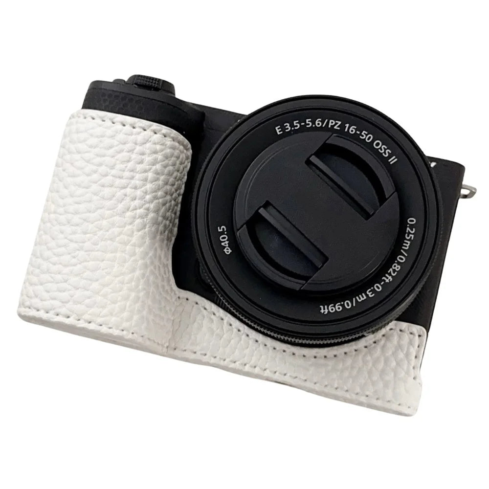For Sony Alpha ZV-E10 II Camera Case PU Leather Protective Cover with Screw Hole - White - 1