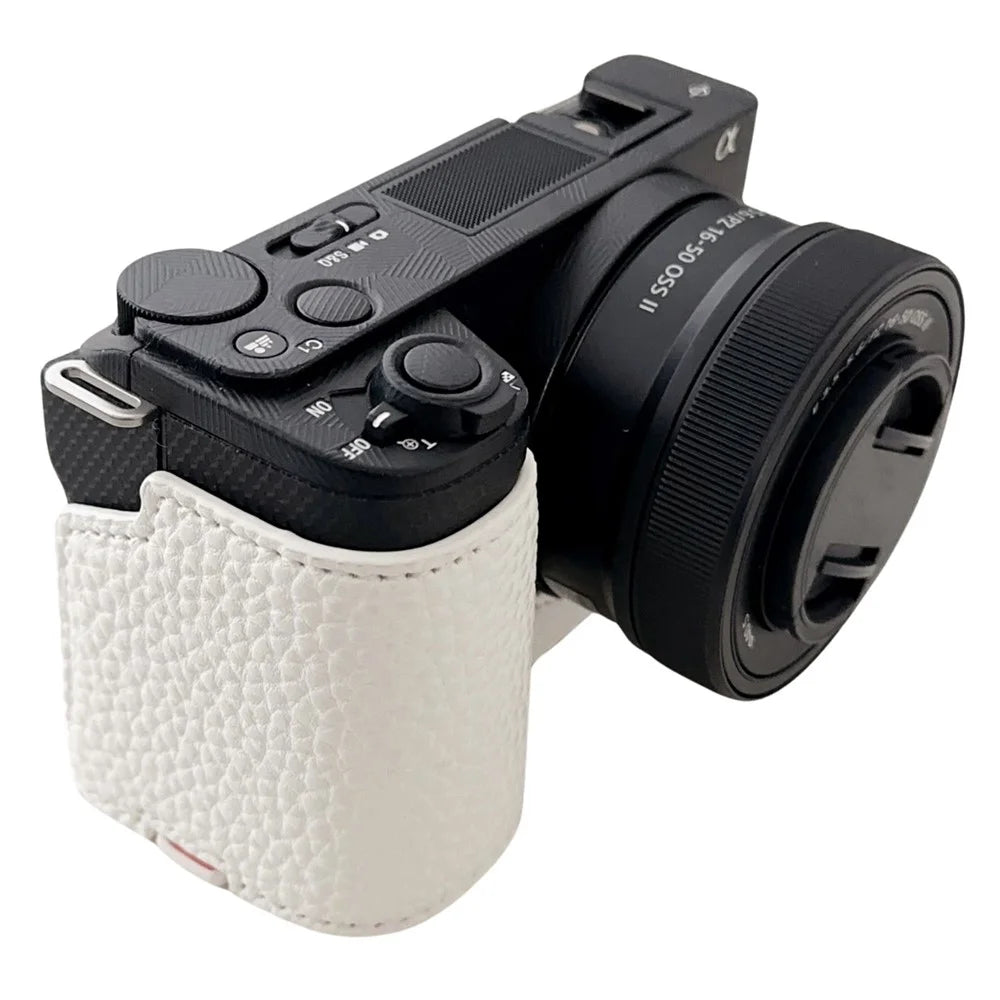 For Sony Alpha ZV-E10 II Camera Case PU Leather Protective Cover with Screw Hole - White - 2