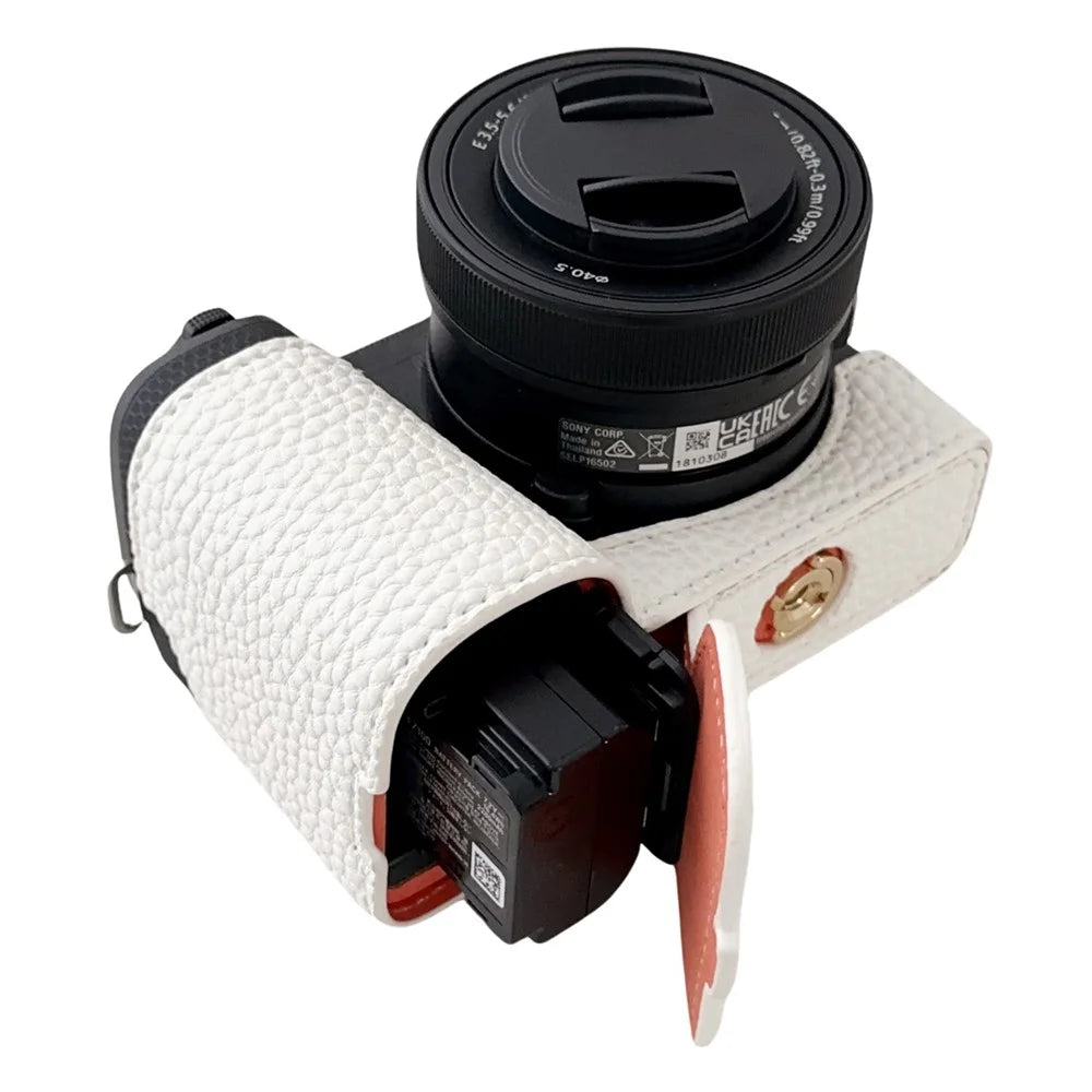 For Sony Alpha ZV-E10 II Camera Case PU Leather Protective Cover with Screw Hole - White - 4