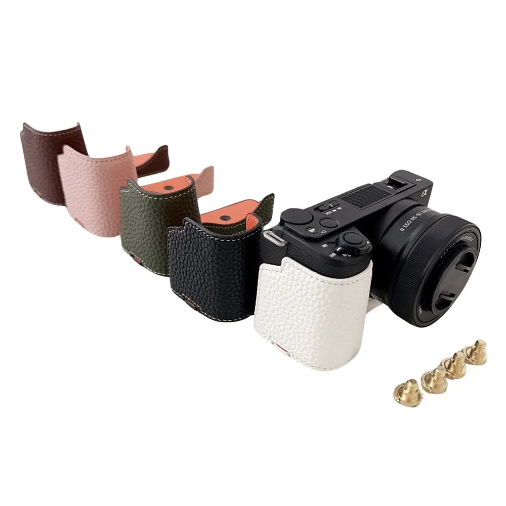 For Sony Alpha ZV-E10 II Camera Case PU Leather Protective Cover with Screw Hole - White - 5