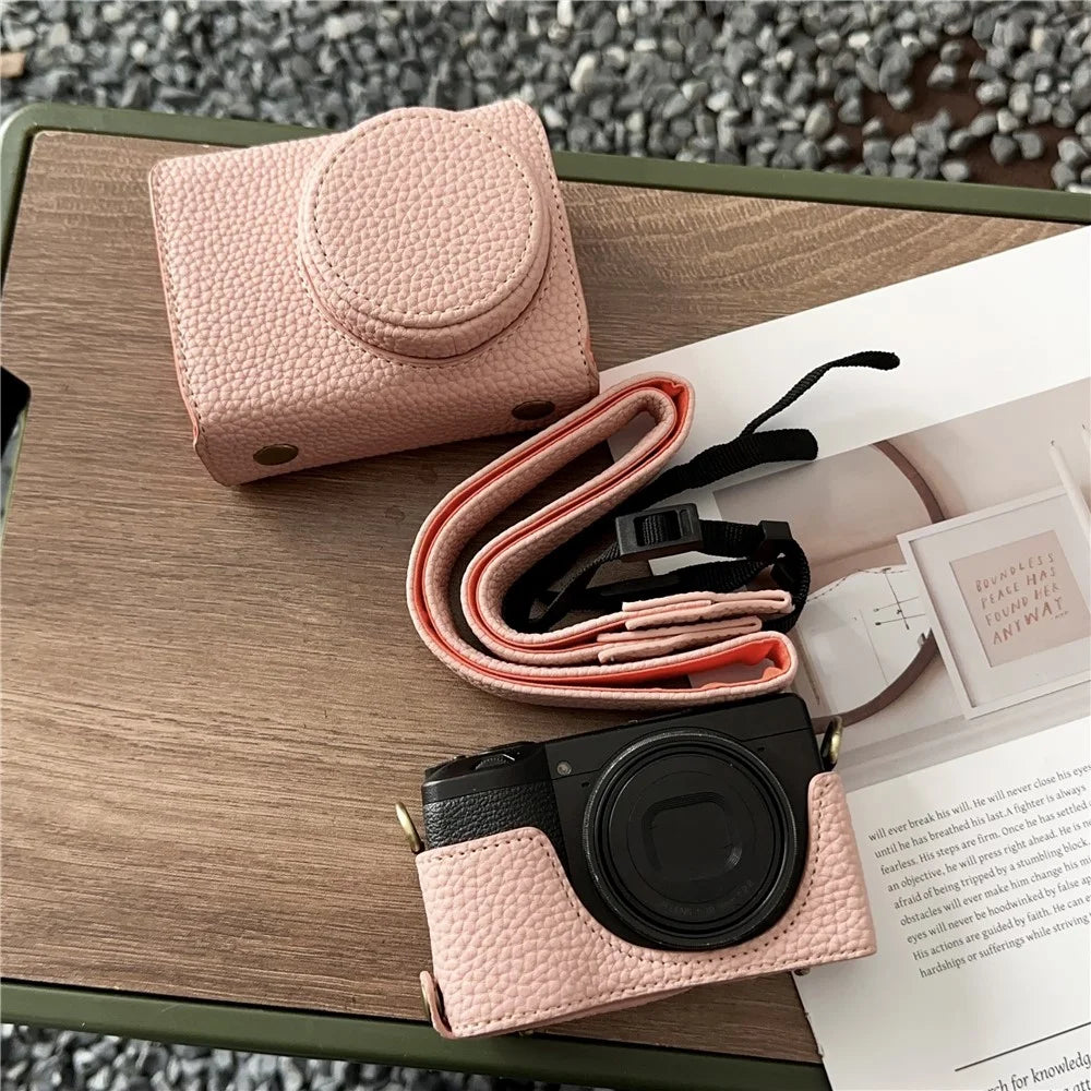 For Ricoh GR III / Iiix Leather Case with Battery Access Camera Cover Protective Sleeve - Pink - 5