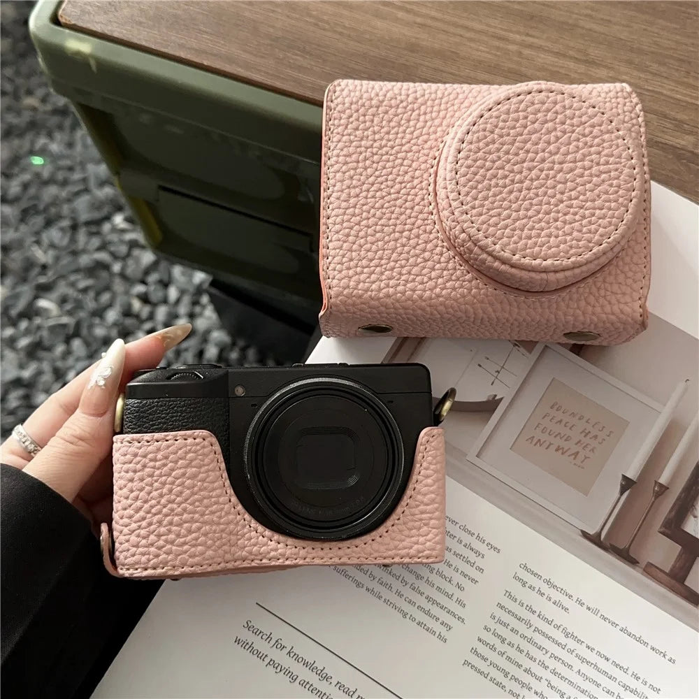 For Ricoh GR III / Iiix Leather Case with Battery Access Camera Cover Protective Sleeve - Pink - 6
