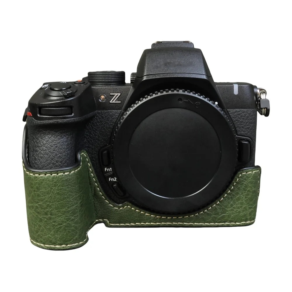 For Nikon Z 50 II Buffalo Texture PU Leather Bottom Case Half Body Camera Cover with Battery Opening - Green - 1