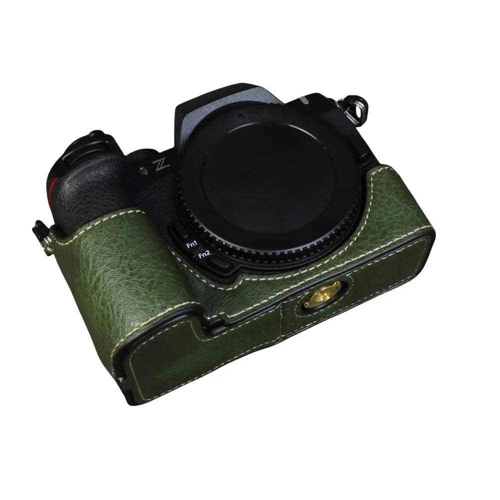 For Nikon Z 50 II Buffalo Texture PU Leather Bottom Case Half Body Camera Cover with Battery Opening - Green - 4