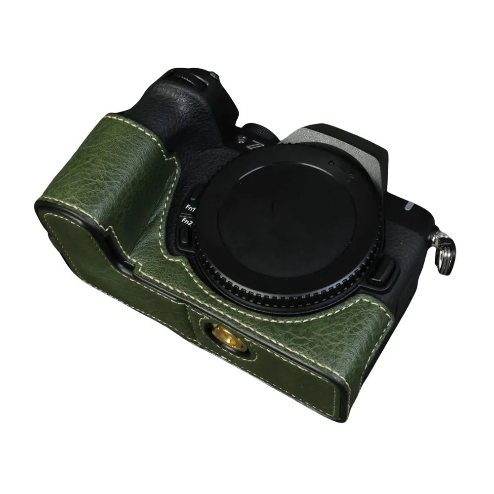 For Nikon Z 50 II Buffalo Texture PU Leather Bottom Case Half Body Camera Cover with Battery Opening - Green - 5