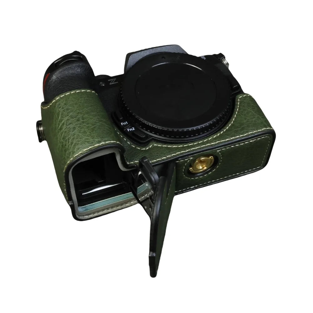 For Nikon Z 50 II Buffalo Texture PU Leather Bottom Case Half Body Camera Cover with Battery Opening - Green - 6