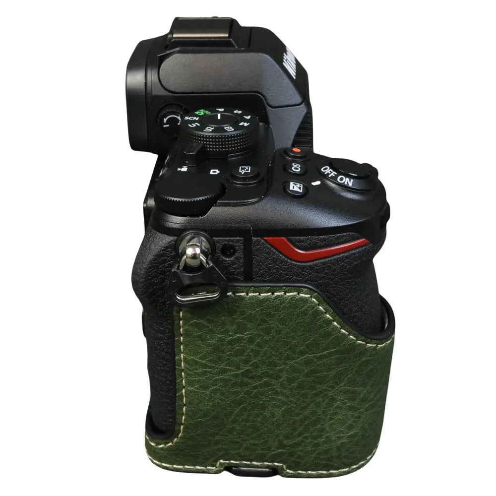 For Nikon Z 50 II Buffalo Texture PU Leather Bottom Case Half Body Camera Cover with Battery Opening - Green - 7
